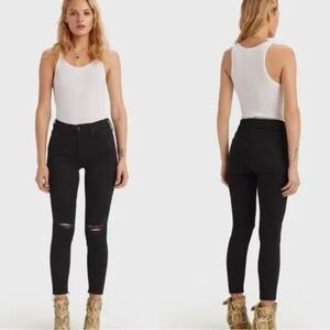 MOTHER Looker Ankle Fray Jeans Guilty As Sin Distressed Washed Black Size 27